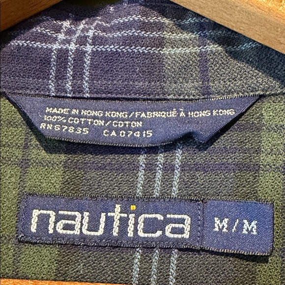 Vintage Nautica Men's Plaid Shirt - Blue and Green - Picture 2 of 6